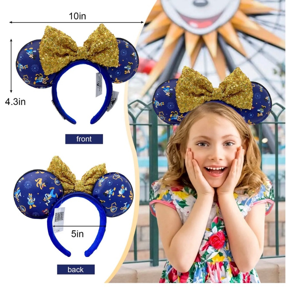 Walt Disney World 50th Anniversary Loungefly Blue Gold sequins Mickey ears EUC